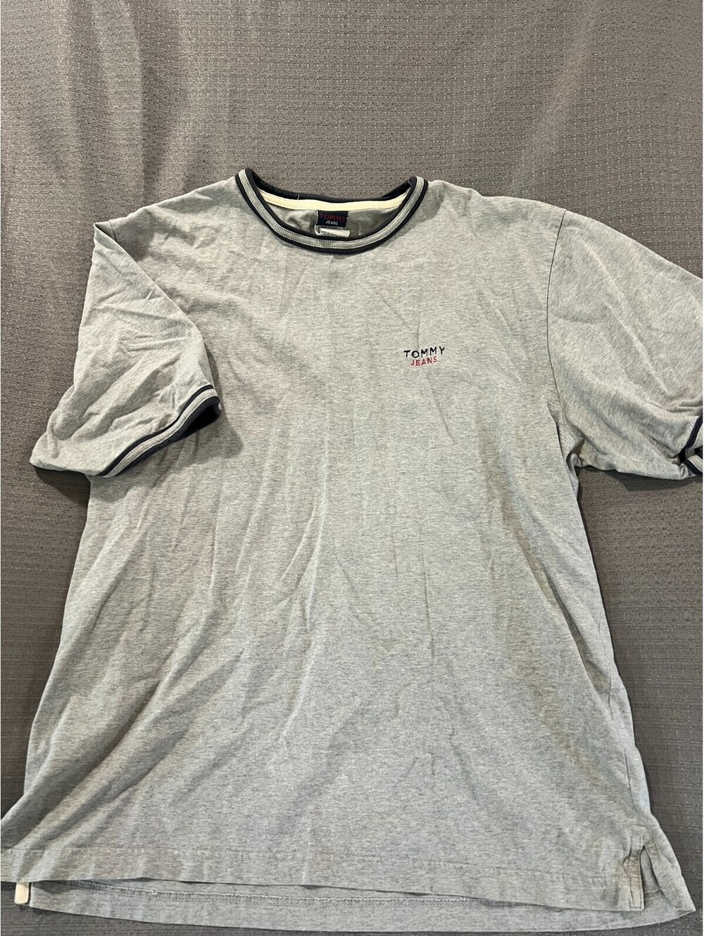 Tommy Jeans Men's XXL Gray Ringer T-Shirt Embroidered Logo 100% Cotton